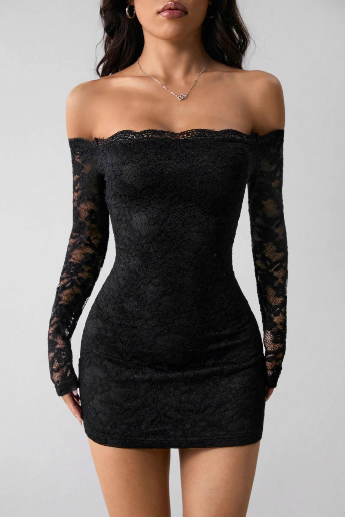 Off Shoulder Long Sleeve Slim Lace Dress Secondary image