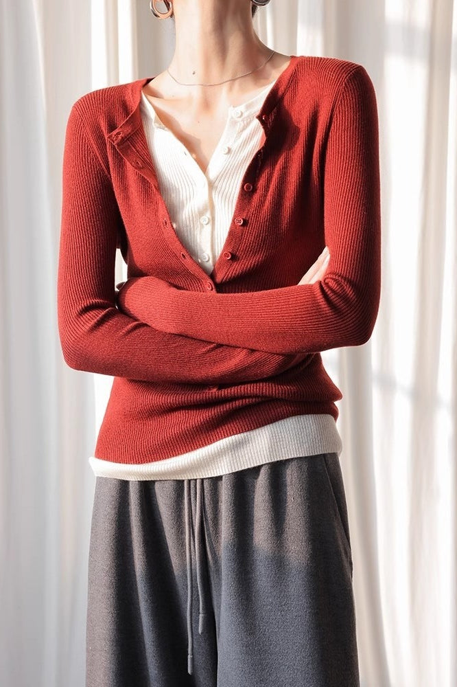 Layered Collar Slim Knit Top Secondary image