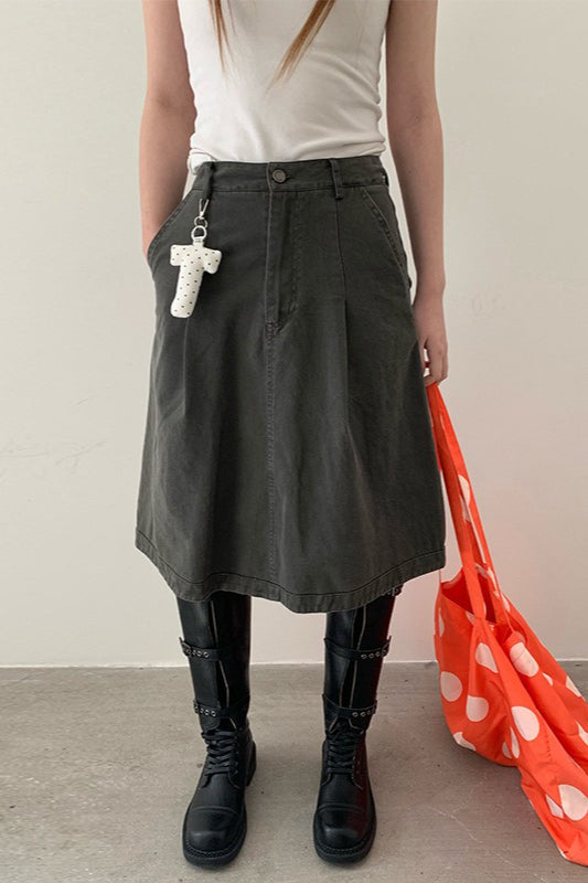 Solid Color Elastic Back A Line Skirt Main image