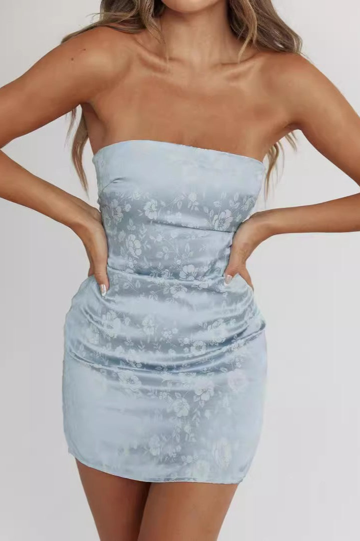 Sleeveless Satin Floral Bodycon Silk Dress Main image