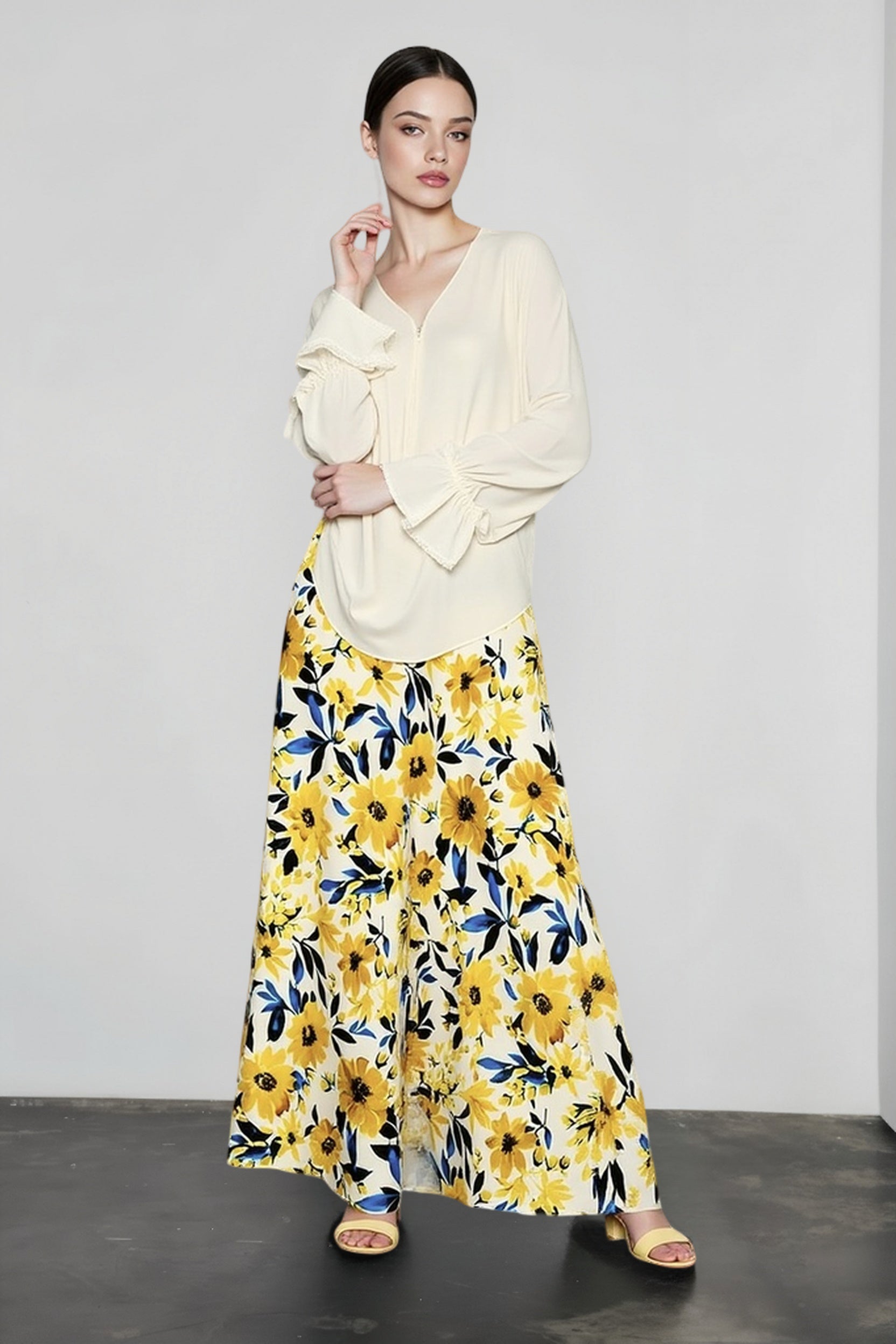 Silky Oil Print Color Block Vacation Skirt Main image