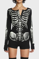 Halloween Skull Print Bodysuit T-Shirt