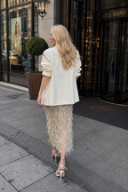 Sequin Fringe Slit Midi Party Skirt