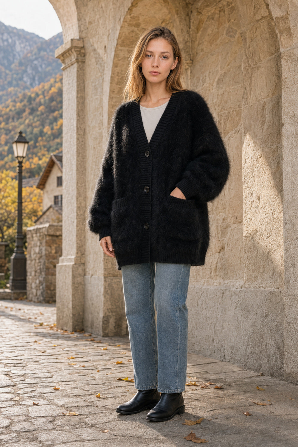 Loose Fit Rabbit Hair Knit Cardigan