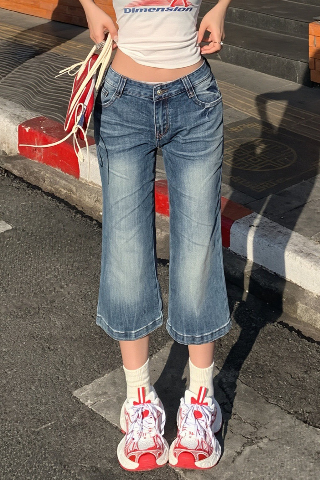 Vintage Cropped Bootcut Denim Capri Pants Main image