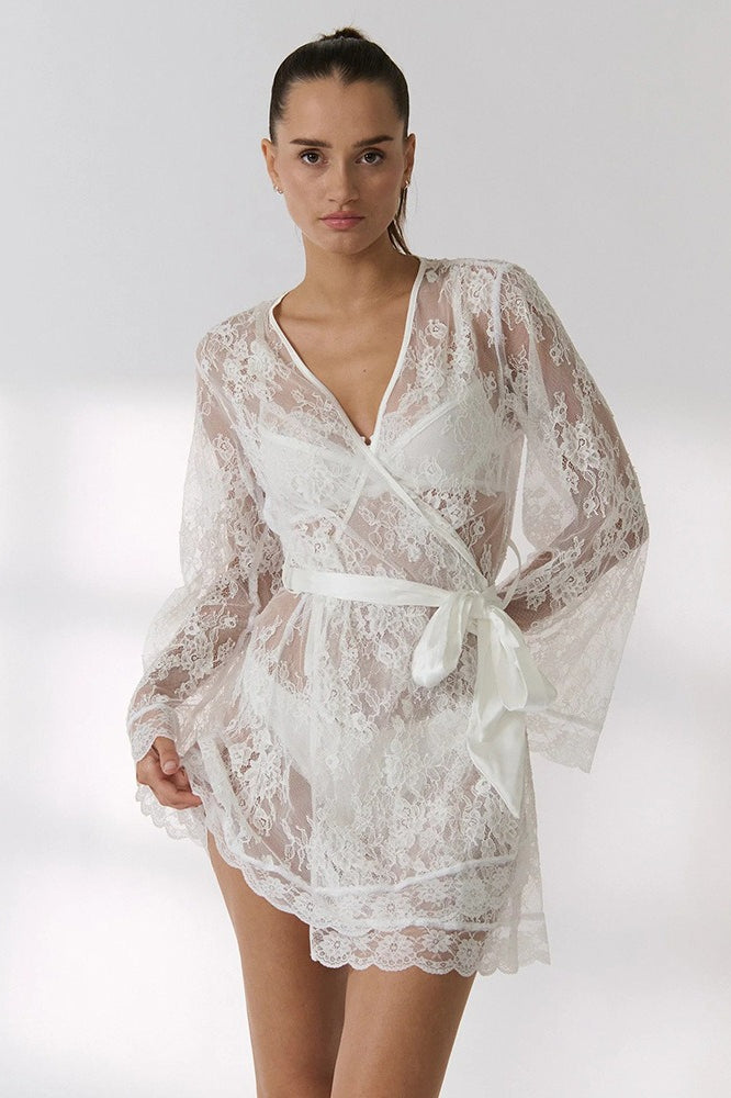 Lace Sheer Long Sleeve Lace-Up Slim Mini Lace Dress Main image