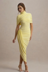 Solid Ruched Bodycon Cape Party Dress