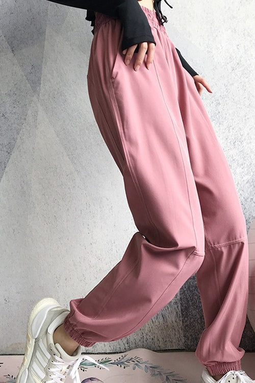 Sweat Wicking High Waist Loose Cuffed Pocket Pants Main image