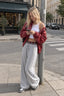 Vintage Stripe Embroidery Relaxed Double Waist Pants