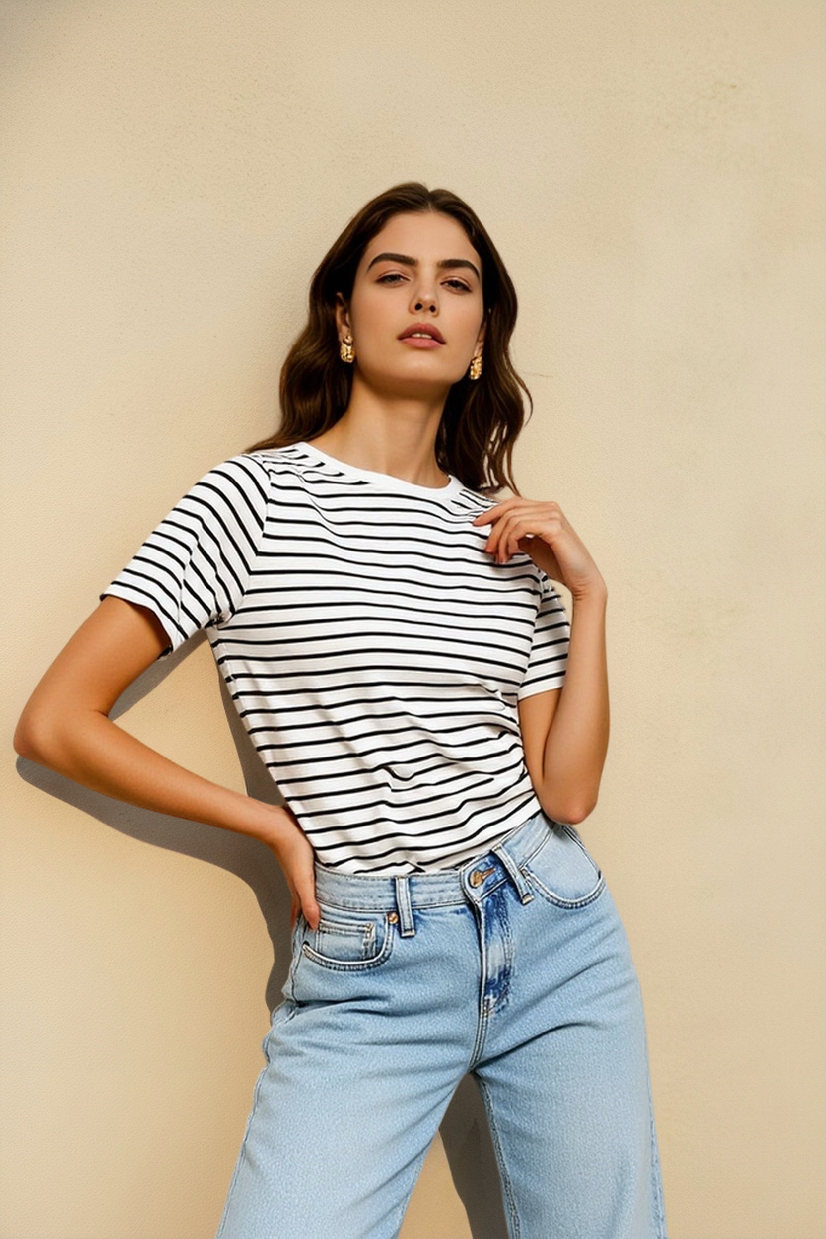 Black White Stripe Basic T-shirts Secondary image