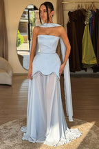 Strapless Sash Mesh Beaded Reception Dress