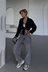 Washed Straight Leg High Waist Jeans