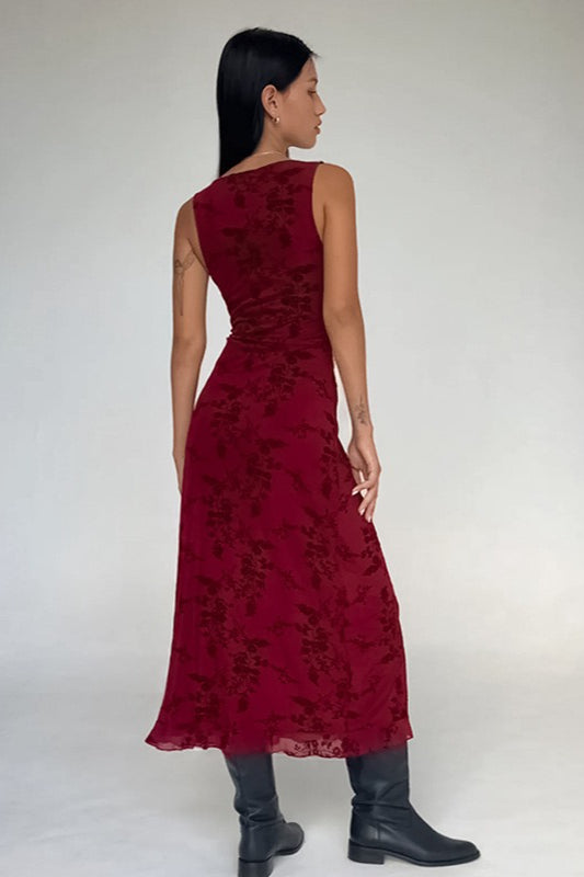 V-Neck Sleeveless Slim Fit Floral Dress