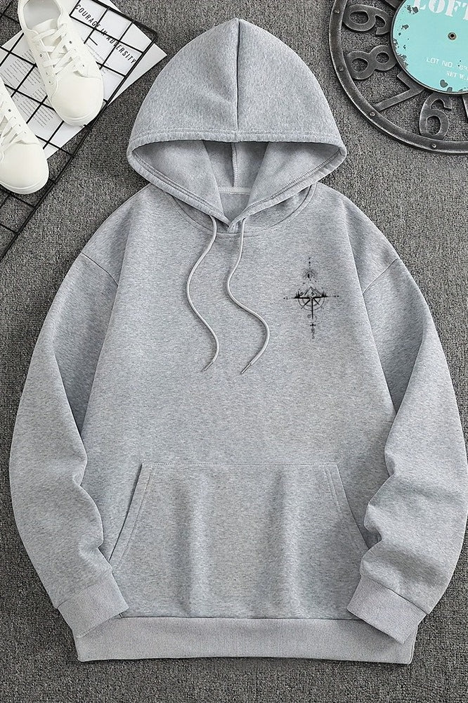 Compass Graphic Kangaroo Pocket Pullover Hoodie