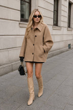 Batwing Sleeve Wool Blend Coat