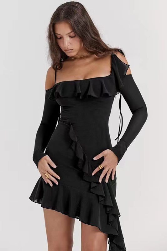 Asymmetric Off Shoulder Slip Dress
