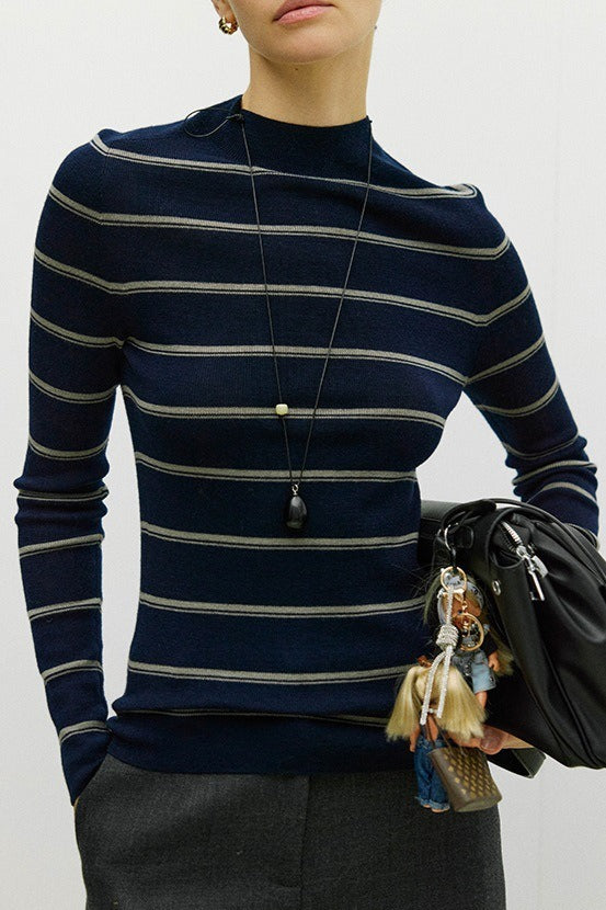 Seamless Stripe Mock Neck Knit Top Main image