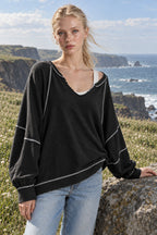 Contrast Stitch V Neck Sweatshirt