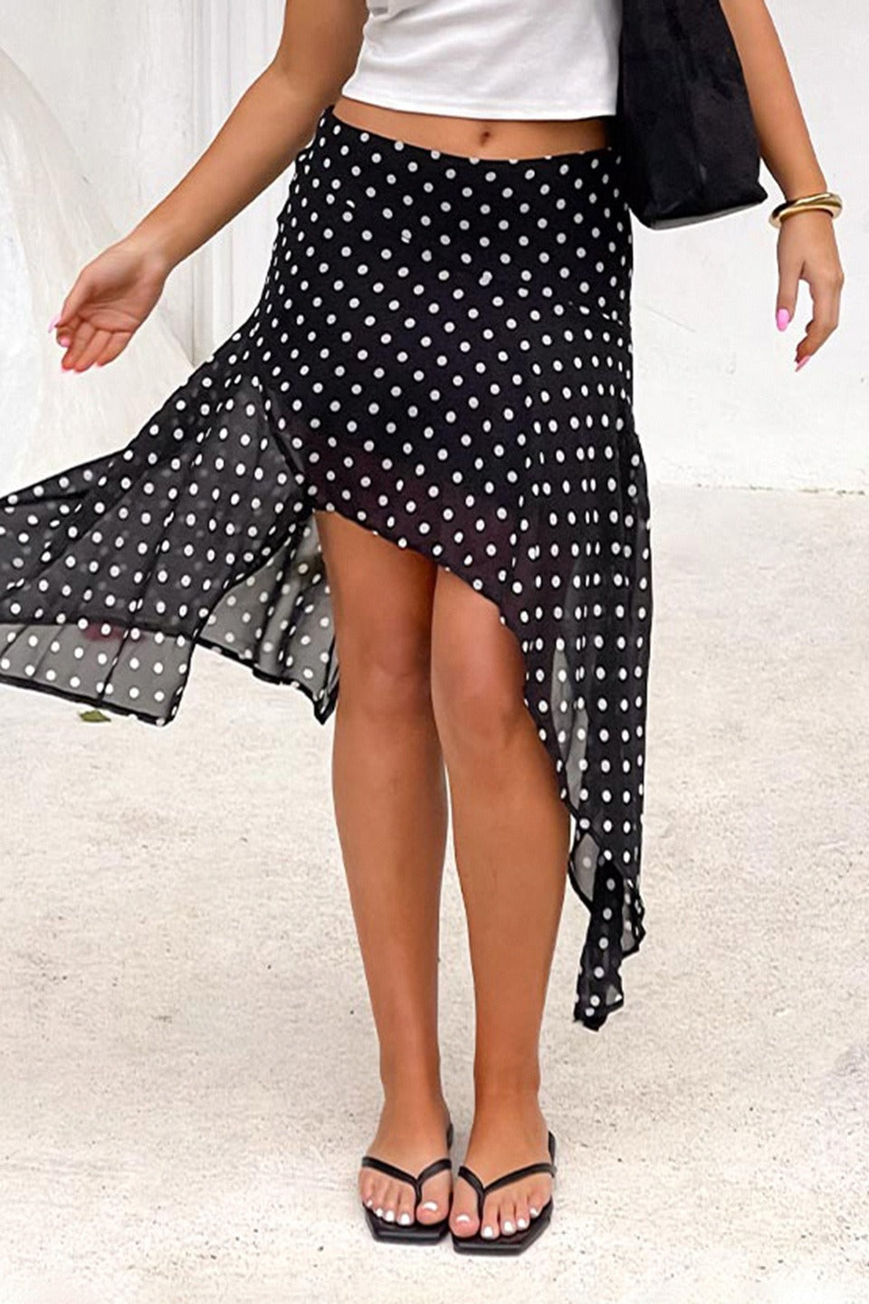 Polka Dot Wrap Tie Midi Skirt Secondary image