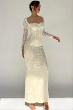 Square Neck Lace Long Sleeve Maxi Dress