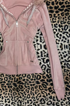 Fuzzy Cropped Zip-Up Fitted Hoodie