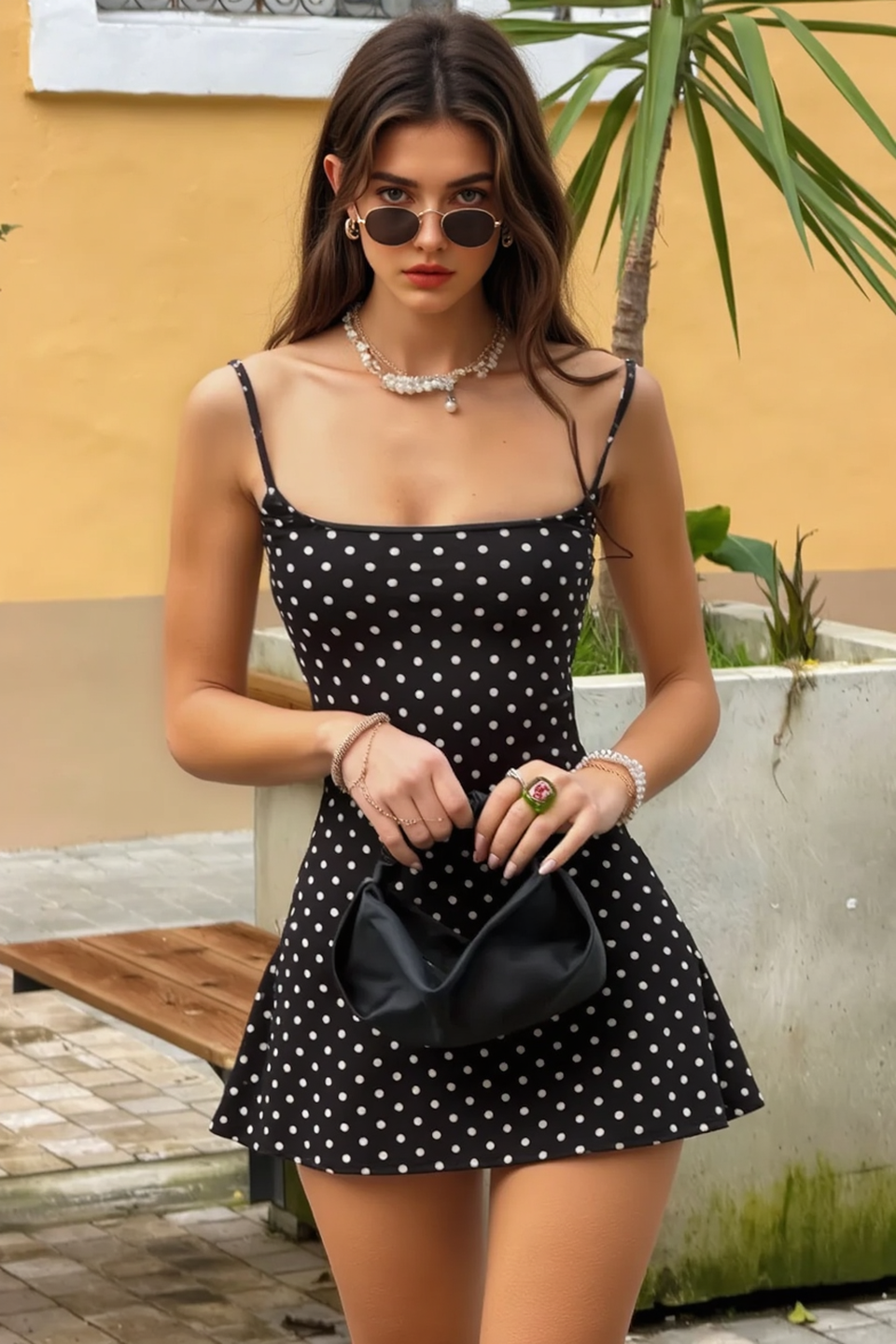 Polka Dot Cutout Back Lace Up A Line Slip Dress Main image