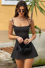 Polka Dot Cutout Back Lace Up A Line Slip Dress