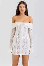 Off Shoulder Waist Tie Lace Dress