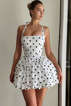 Polka Dot Halter Backless Mini Dress