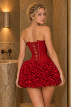 Strapless Red Floral Dress