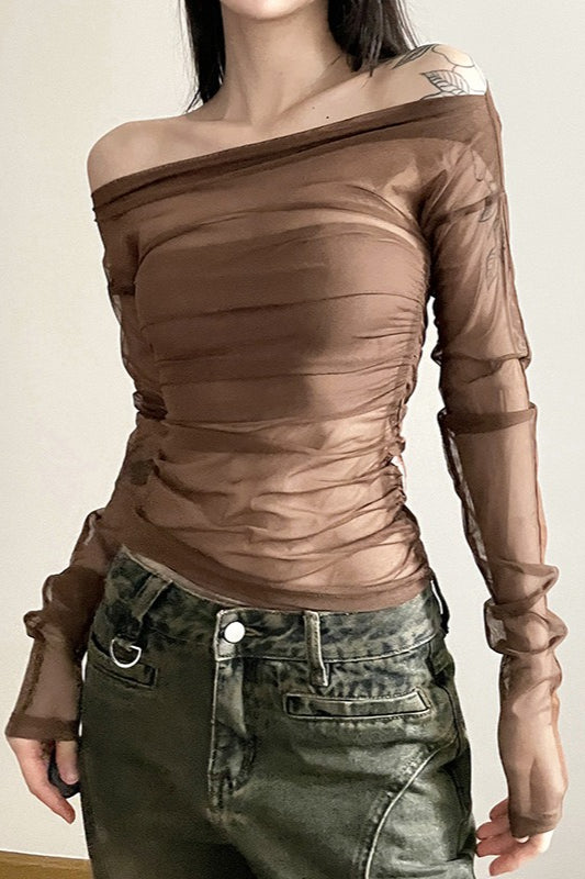 Retro Cold Shoulder Long Sleeve Top Secondary image