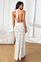 Sheer Halter Backless Lace Dress