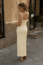 Knit Square Neck Pleated Slip Dress