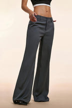 High Waist Double Button Draped Wide Leg Pants