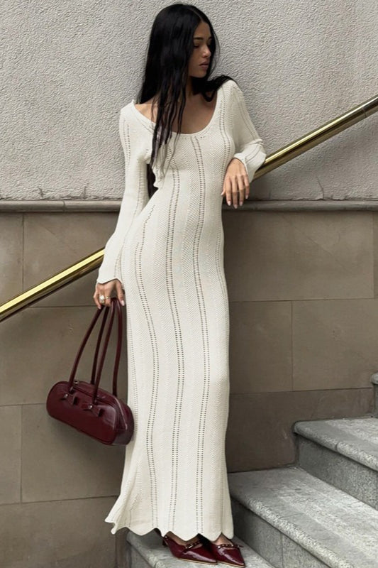 U Neck Long Sleeve Knit Work Dress Secondary image