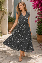 Polka Dot Print V-Neck Short Sleeve Dress