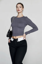 DressBetty - 2024 Basic Round Neck Long Sleeve Pullover Tee