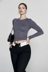 DressBetty - 2024 Basic Round Neck Long Sleeve Pullover Tee