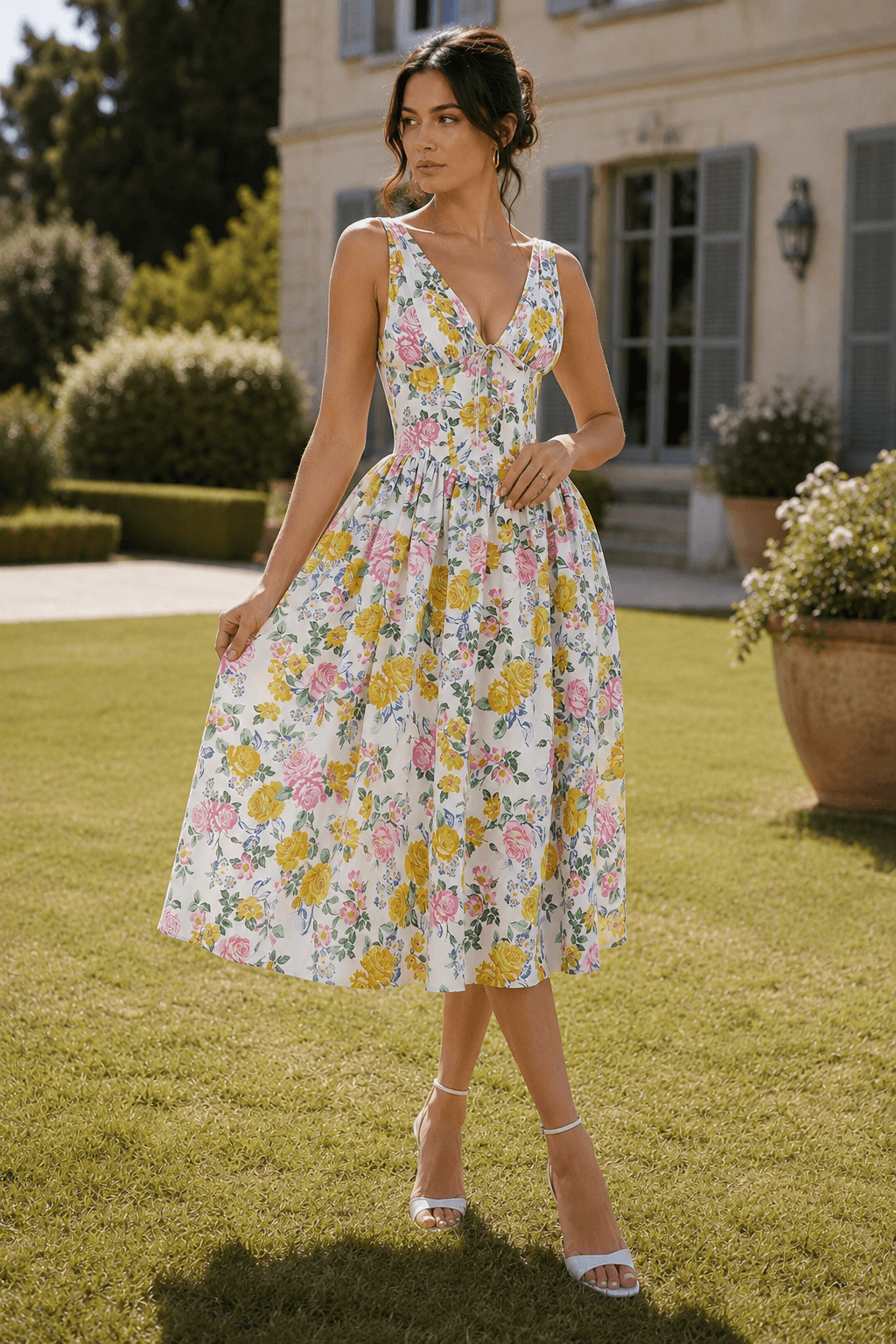 Spaghetti Strap V Neck Fitted Long Floral Dress Secondary image