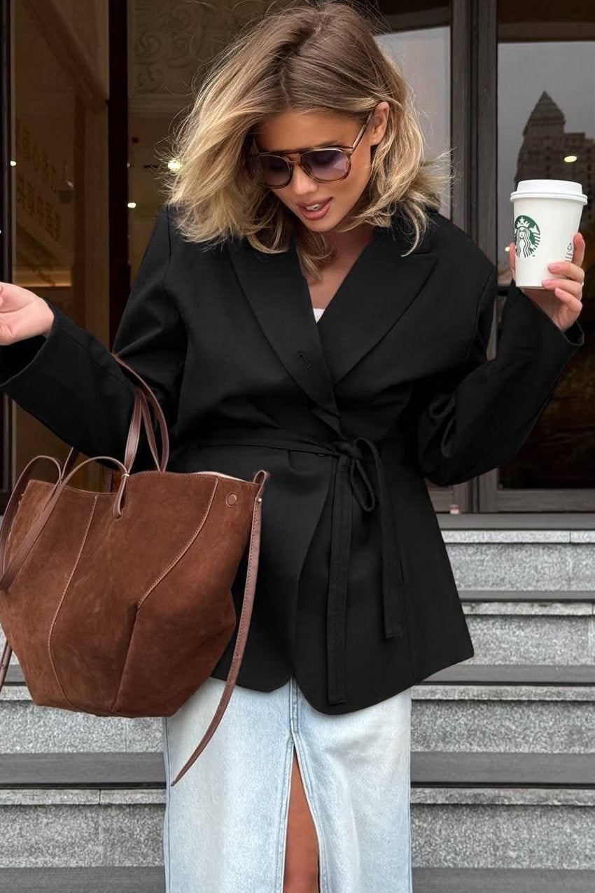 Long Sleeve Belted Waist Relaxed Blazer Secondary image