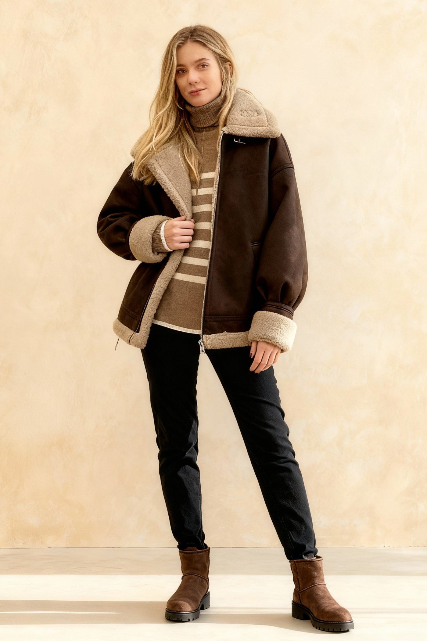 Vintage Oversized Suede Sherpa-Lined Coat Main image