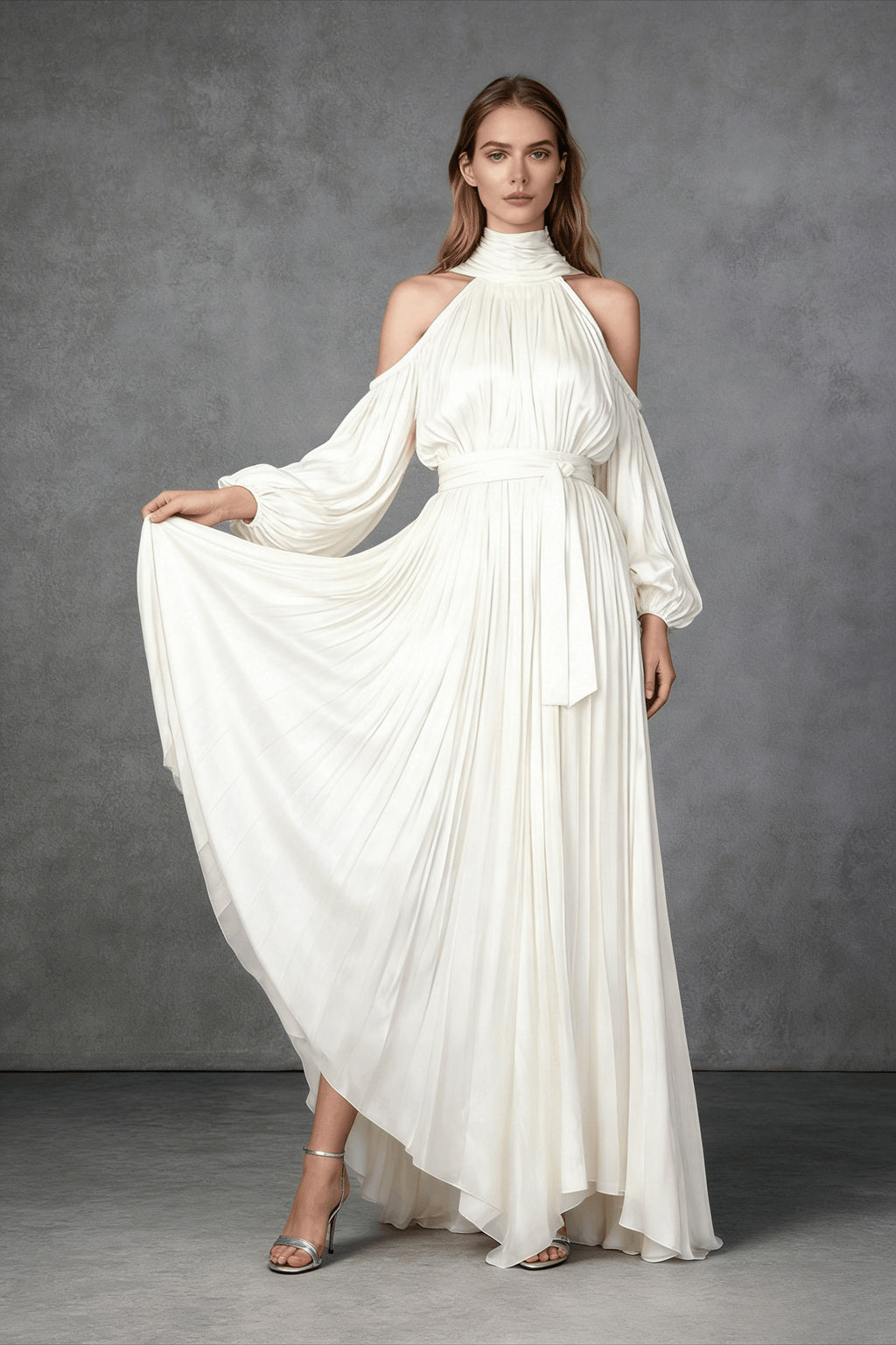 Off Shoulder Long Sleeve Reception Dress