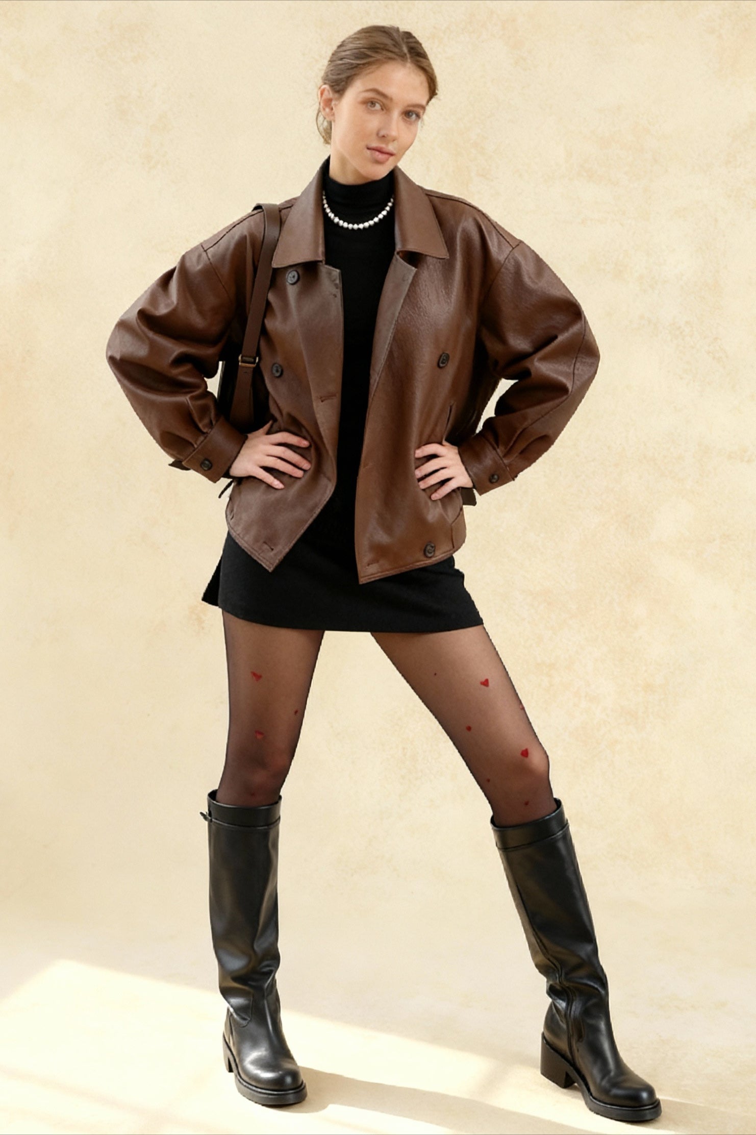 Retro Leather Blazer Collar Elegant Coat Main image