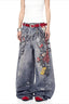 Three Dimensional Chain Print Wide Leg Jeans