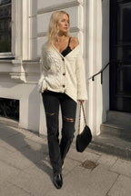 Lantern Sleeve Cable Knit Sweater