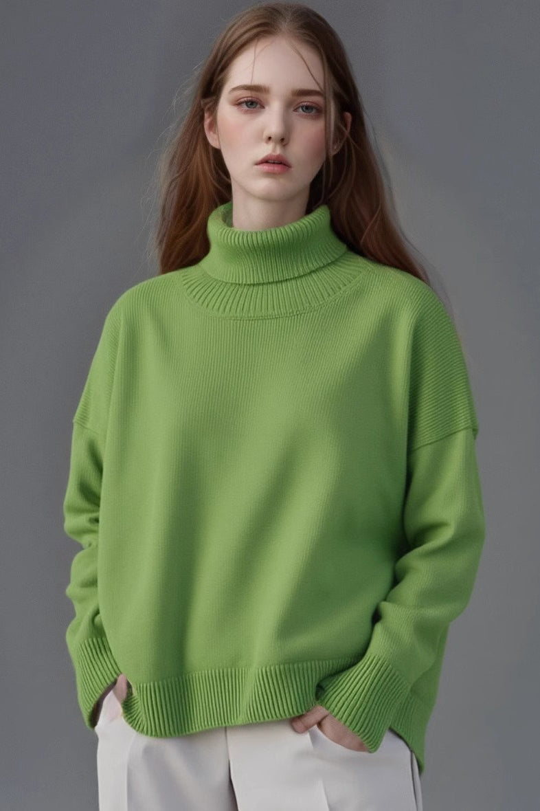 Solid High Neck Loose Knit Sweater Secondary image