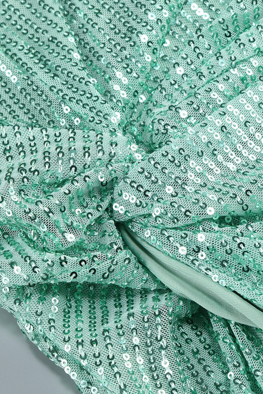 Spaghetti Strap Slit Sequin Formal Dress