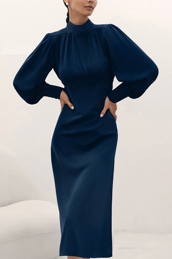 Elegant High Neck Long Sleeve High Waist Cocktail Dress Secondary image