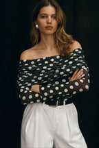 Abstract Print Mesh Off Shoulder T-shirts
