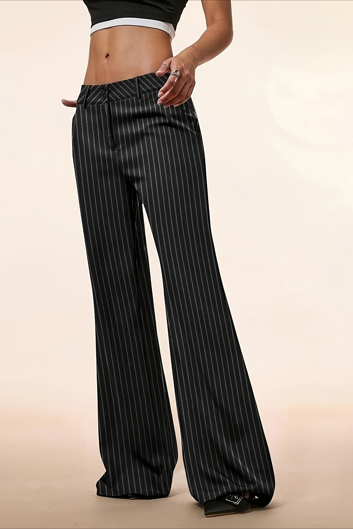 High Waist Double Button Draped Wide Leg Pants